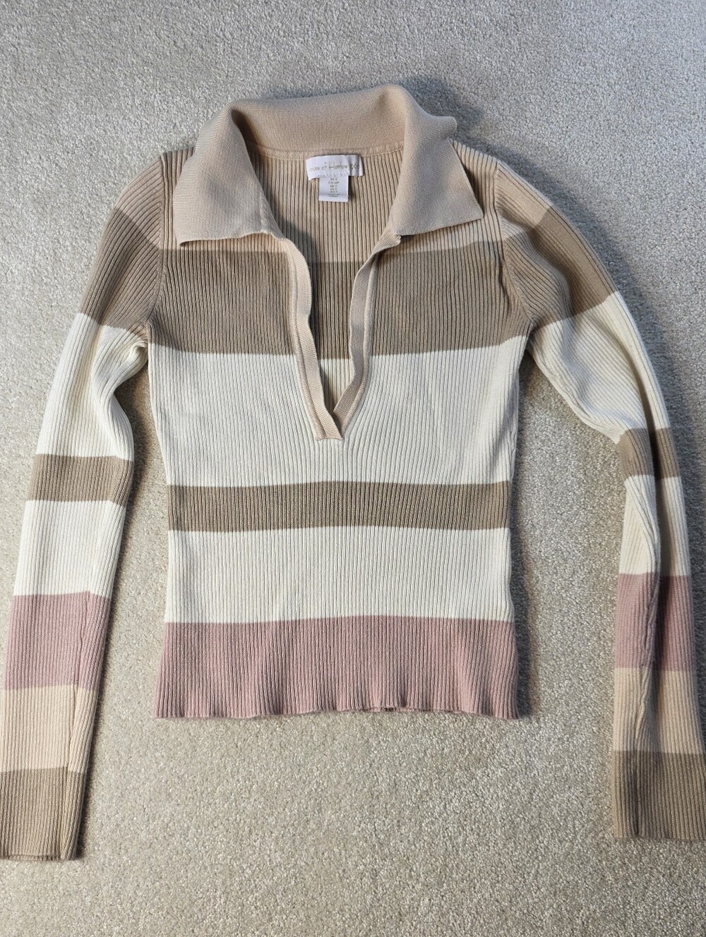 House Of Harlow 1960 Ribbed Striped Low V Neck Cropped Retro Top Womens S
